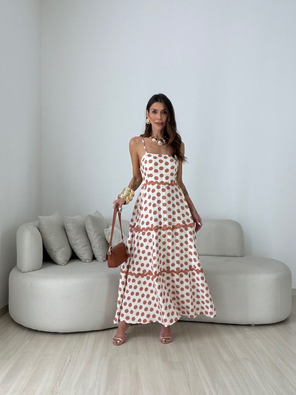 VESTIDO ANGELA POÁ MARFIM/TELHA