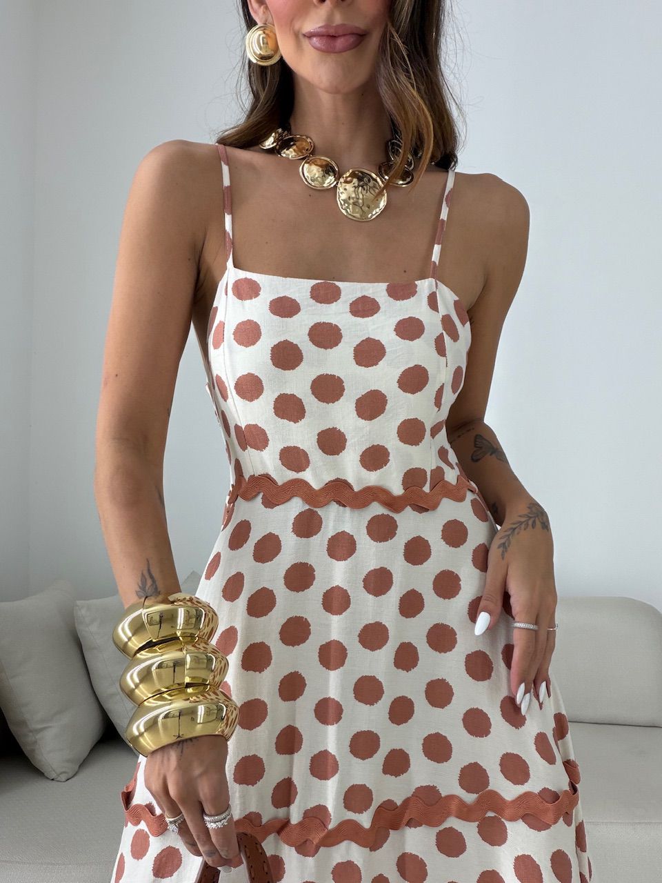 VESTIDO ANGELA POÁ MARFIM/TELHA