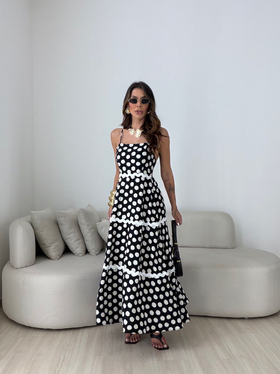 VESTIDO ANGELA POÁ PRETO/MARFIM
