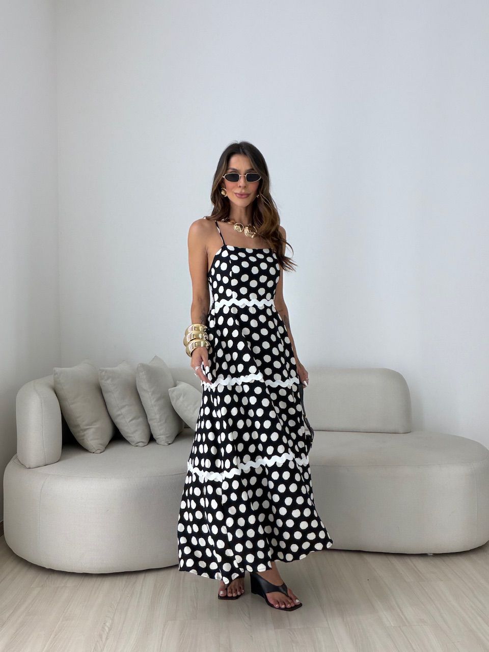 VESTIDO ANGELA POÁ PRETO/MARFIM - 0080630472 - CAROLLA FERRARO
