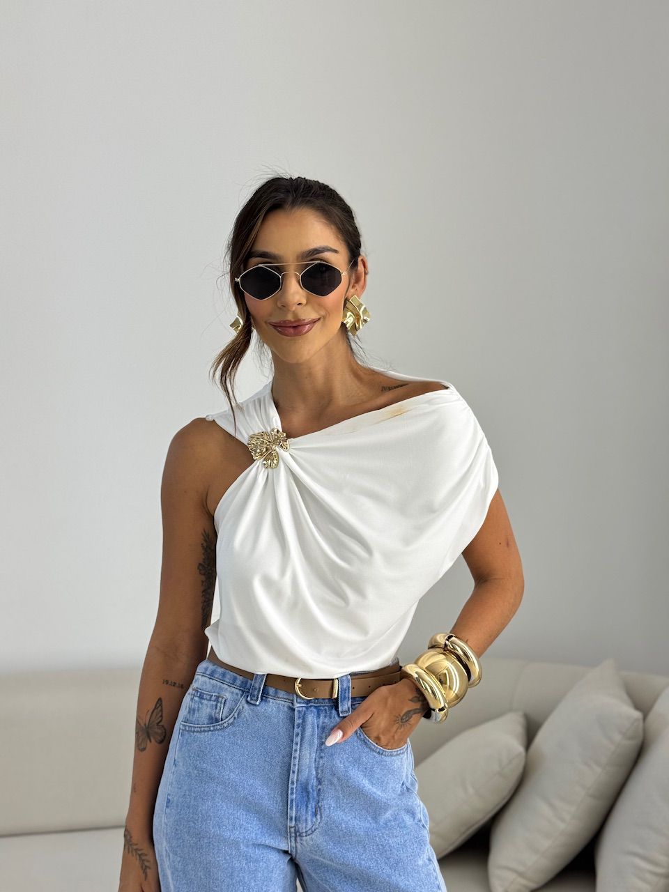 BLUSA TAINÁ METAL OFF. - 0070070326 - CAROLLA FERRARO