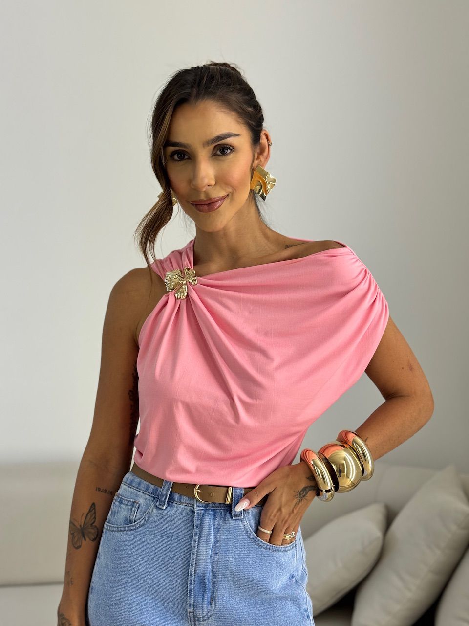 BLUSA TAINÁ METAL Rosa - 0070070031 - CAROLLA FERRARO