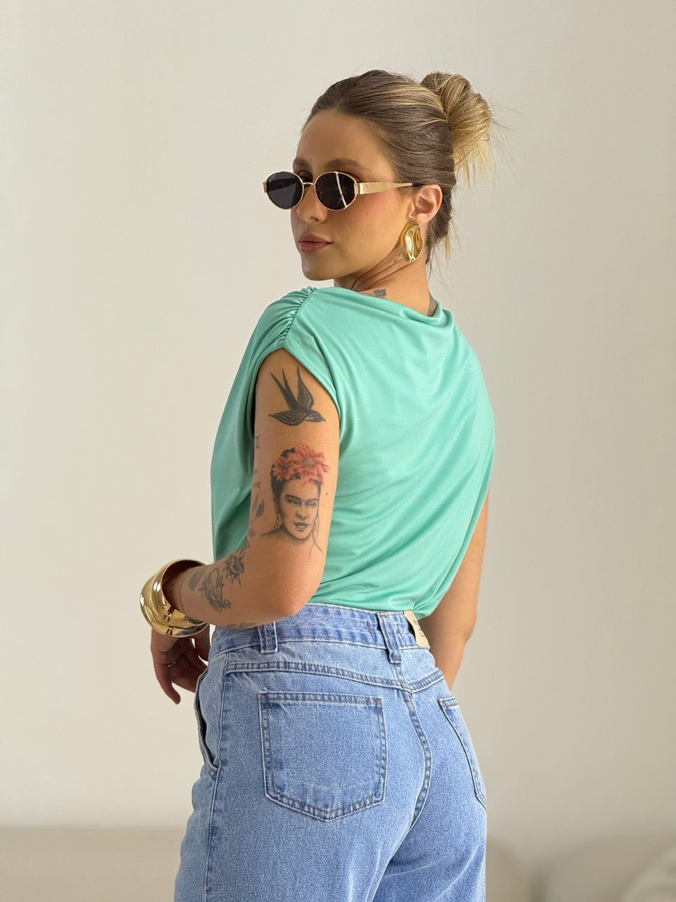 BLUSA TAINÁ METAL VERDE AGUA
