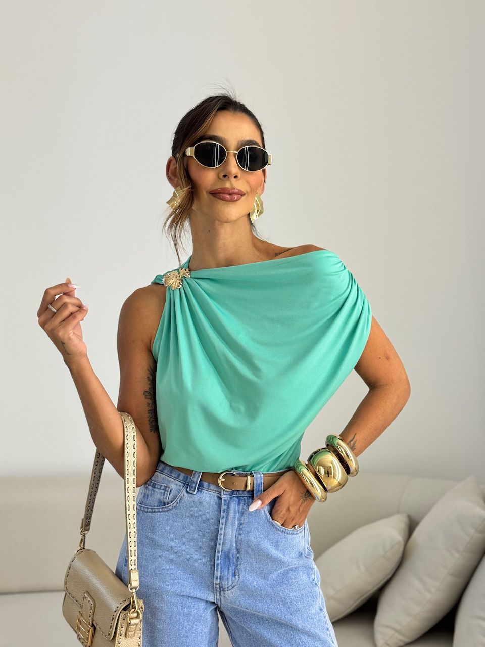 BLUSA TAINÁ METAL VERDE AGUA
