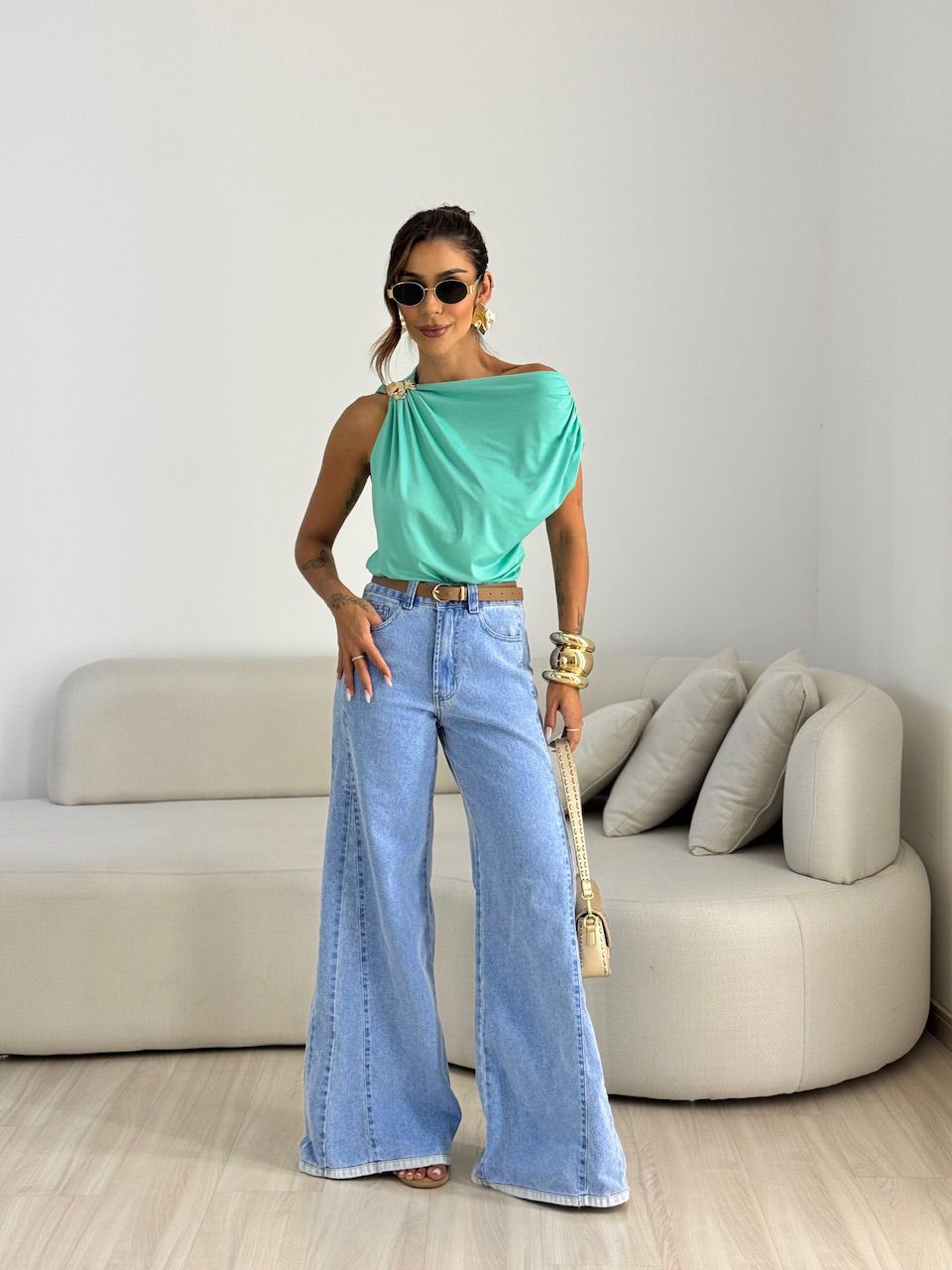 BLUSA TAINÁ METAL VERDE AGUA