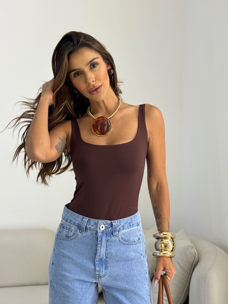 BODY JADE CF ALÇA MARROM
