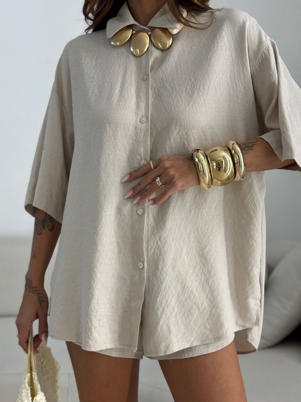CONJUNTO ANIE CAMISA SHORT AREIA