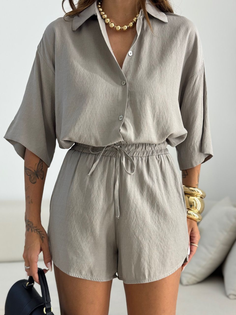 CONJUNTO ANIE CAMISA SHORT CAQUI