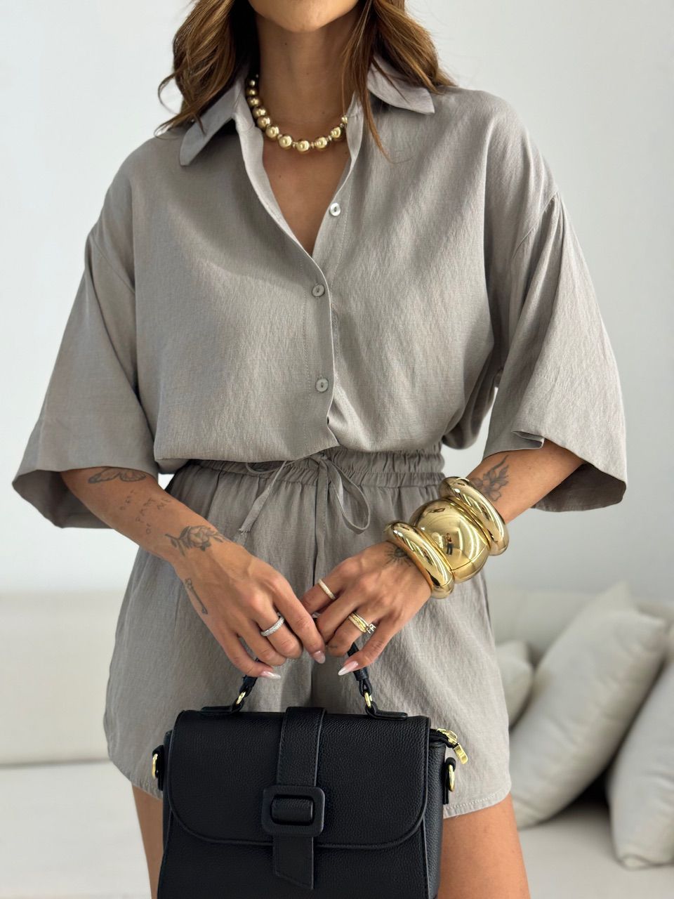 CONJUNTO ANIE CAMISA SHORT CAQUI