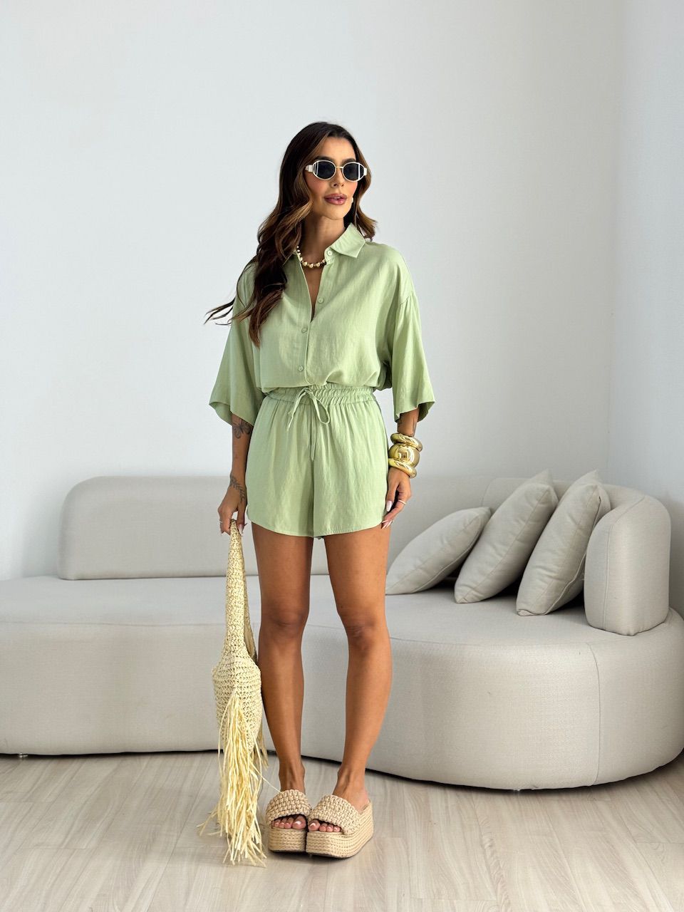 CONJUNTO ANIE CAMISA SHORT PISTACHE