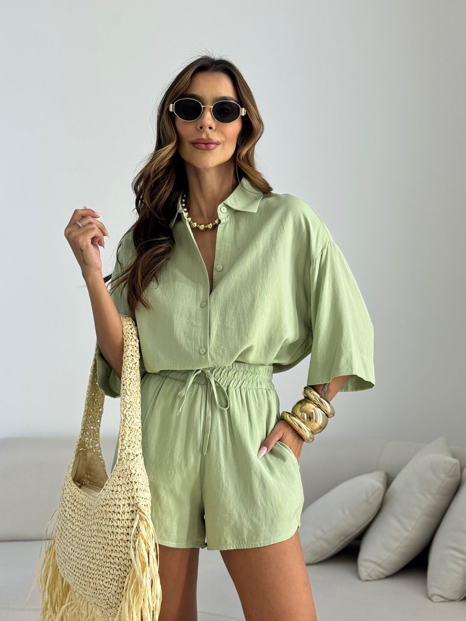 CONJUNTO ANIE CAMISA SHORT PISTACHE
