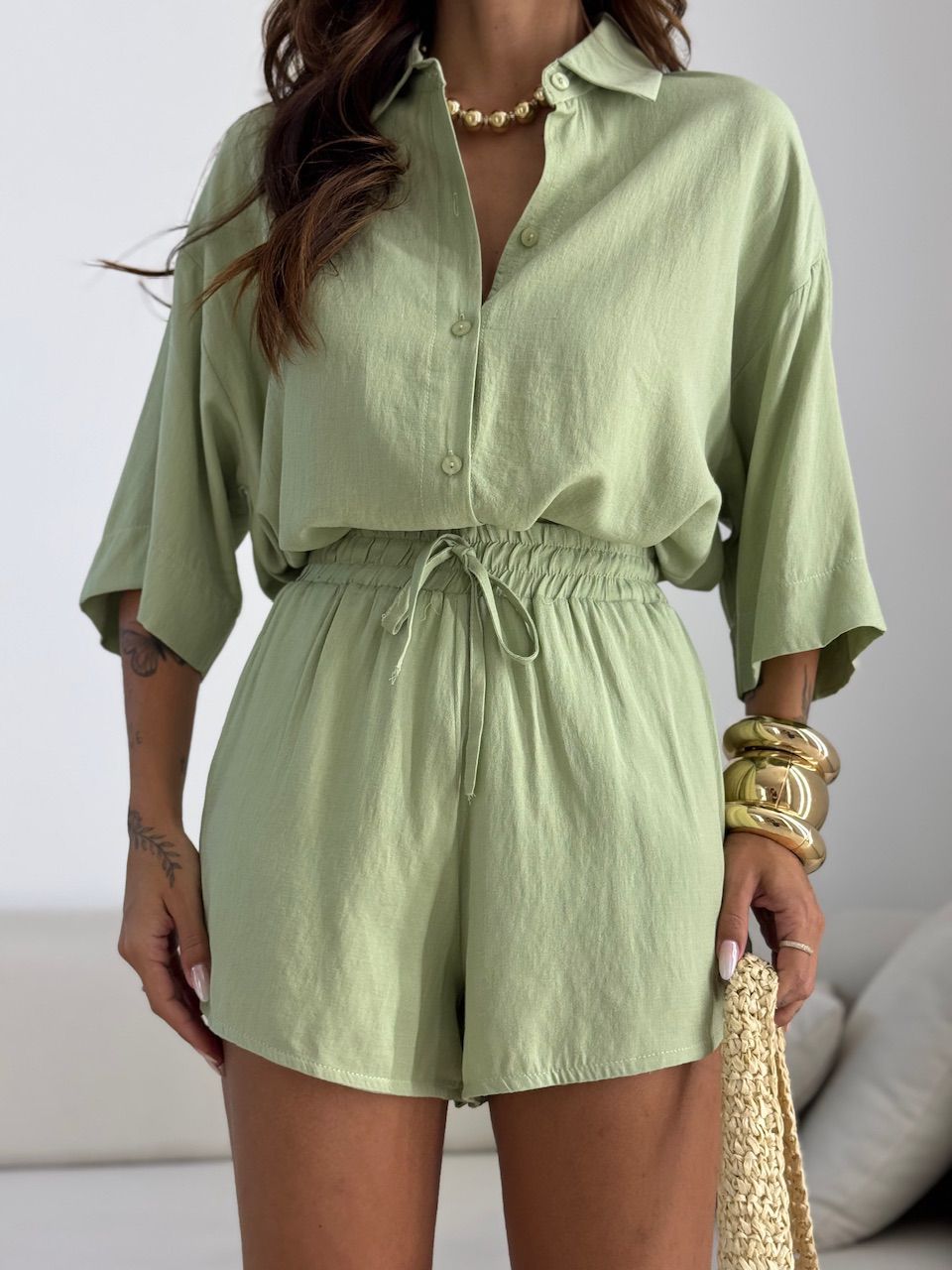 CONJUNTO ANIE CAMISA SHORT PISTACHE