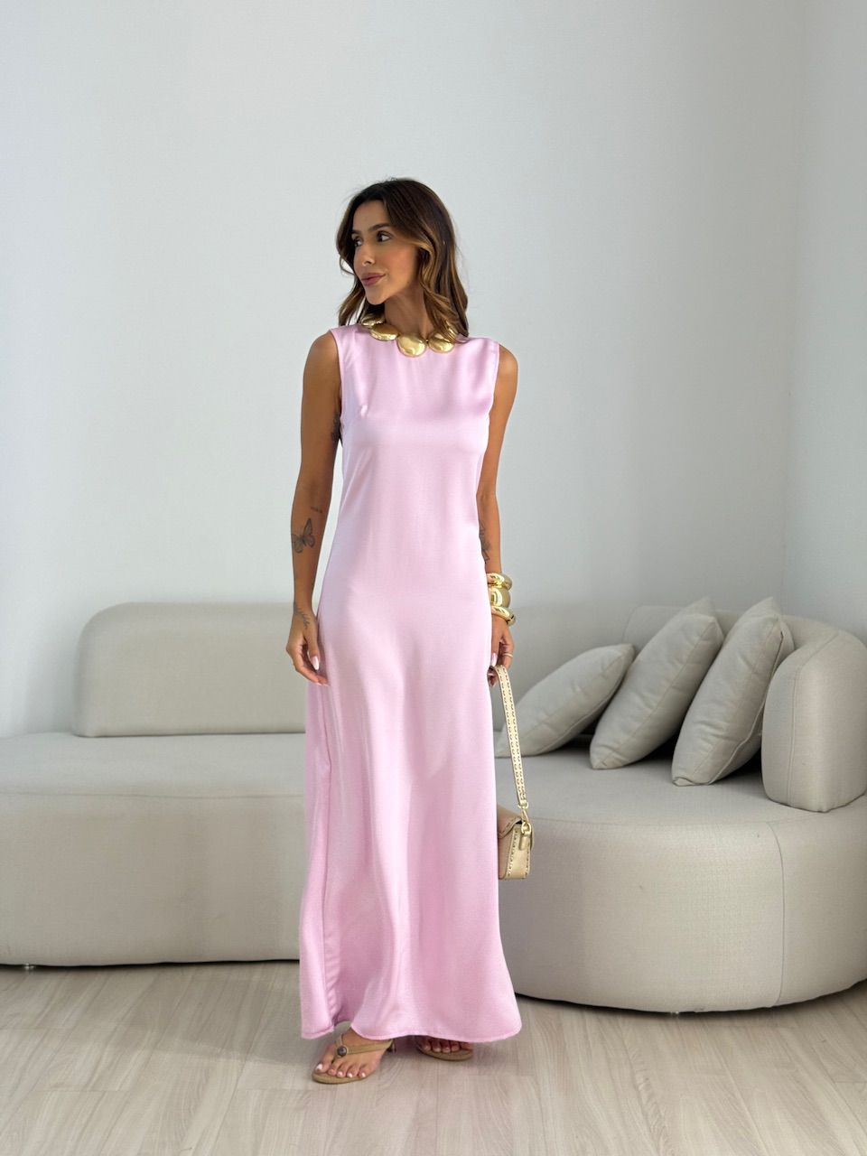 VESTIDO MARRIE ACETINADO ROSA