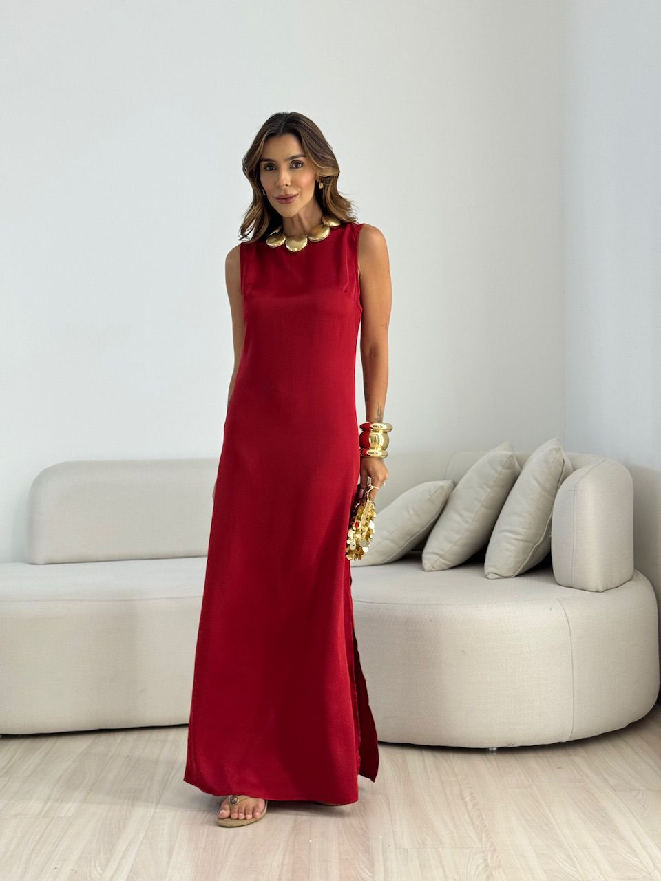 VESTIDO MARRIE ACETINADO VINHO