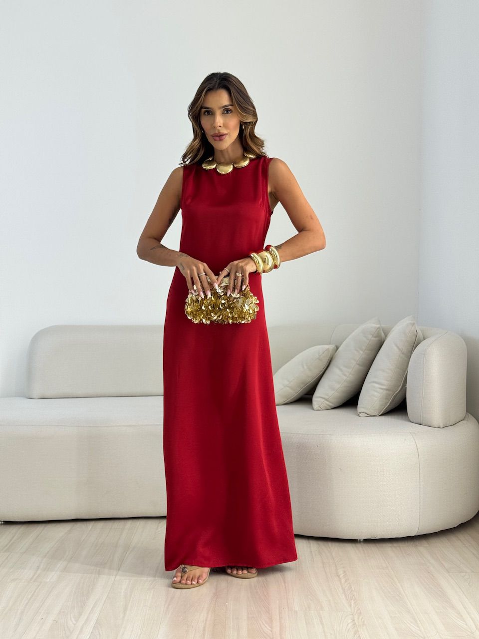 VESTIDO MARRIE ACETINADO VINHO
