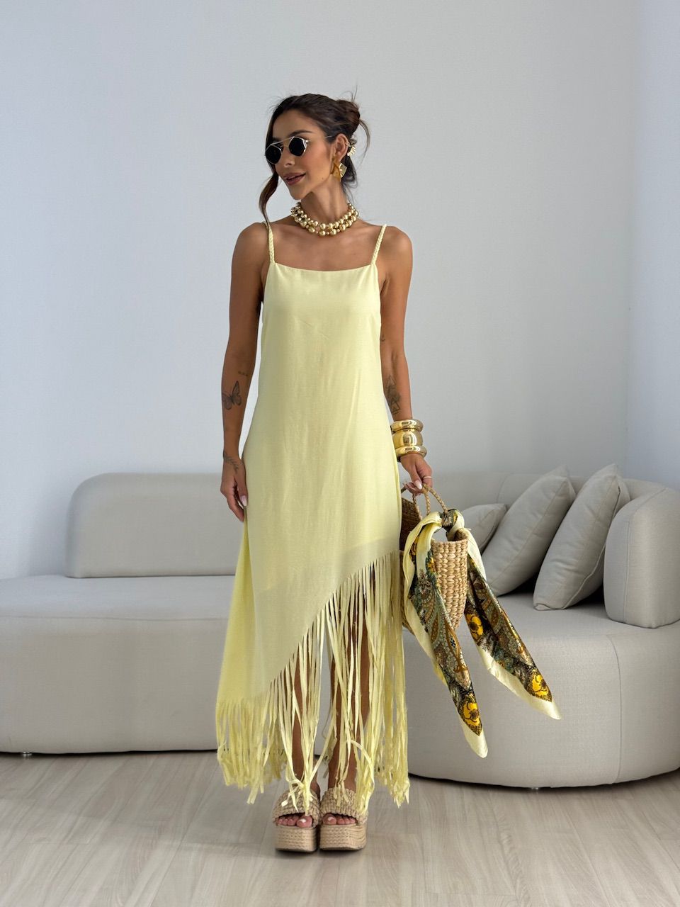 VESTIDO RAIANE FRANJAS YELLOW BUTTER - 0070040431 - CAROLLA FERRARO
