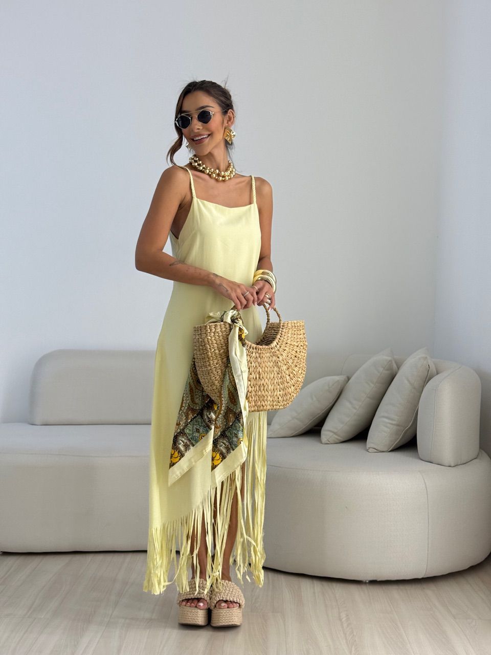 VESTIDO RAIANE FRANJAS YELLOW BUTTER