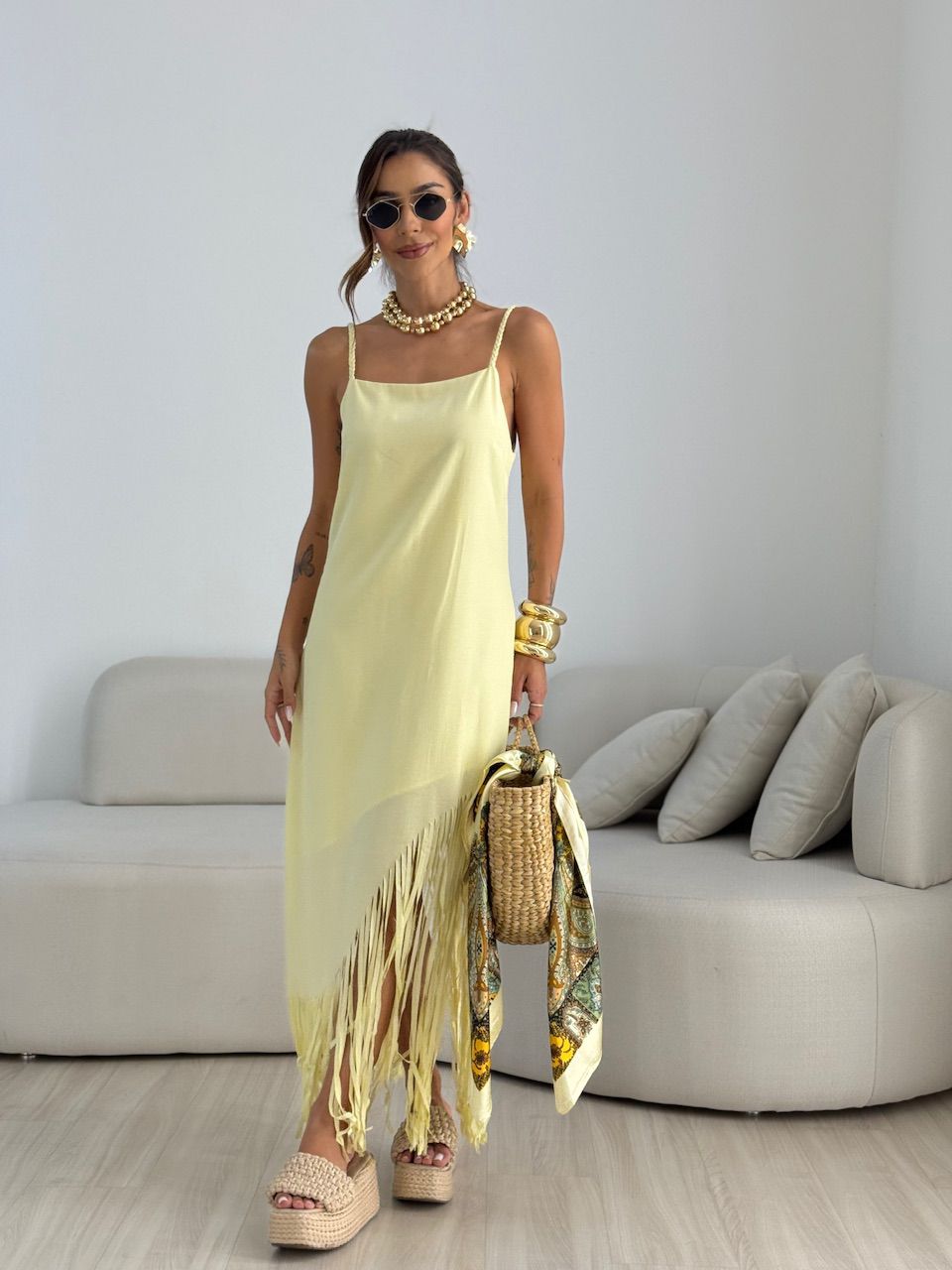 VESTIDO RAIANE FRANJAS YELLOW BUTTER