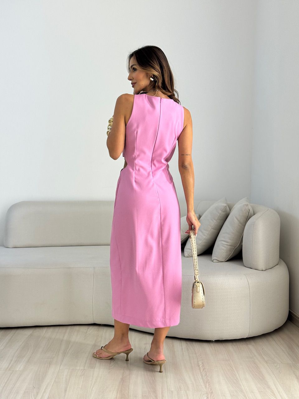 VESTIDO SANDRINHA FENDA ROSA