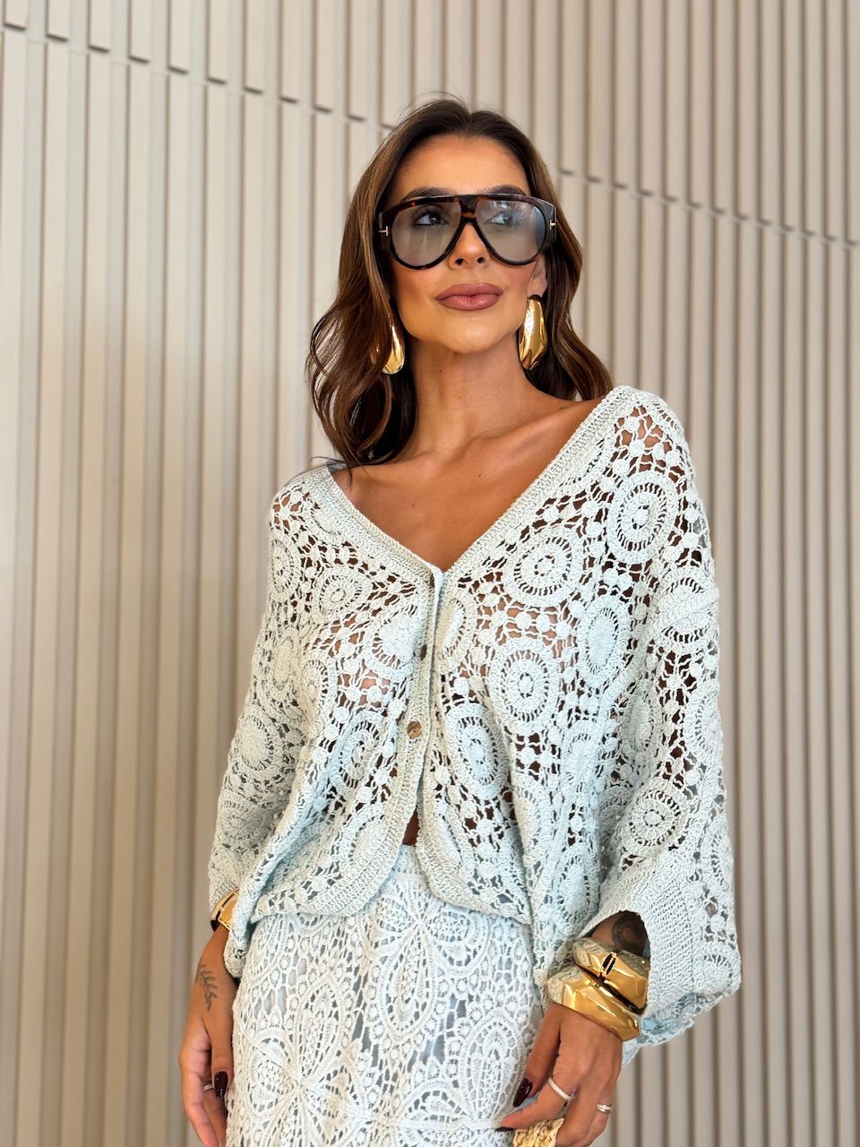 CAMISA SALETE CROCHÊ BABY BLUE - 0071850365 - CAROLLA FERRARO