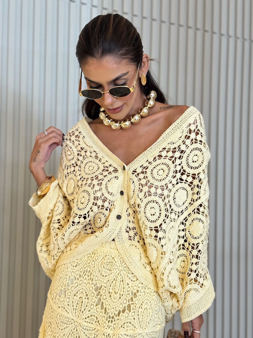 CAMISA SALETE CROCHÊ YELLOW BUTTER