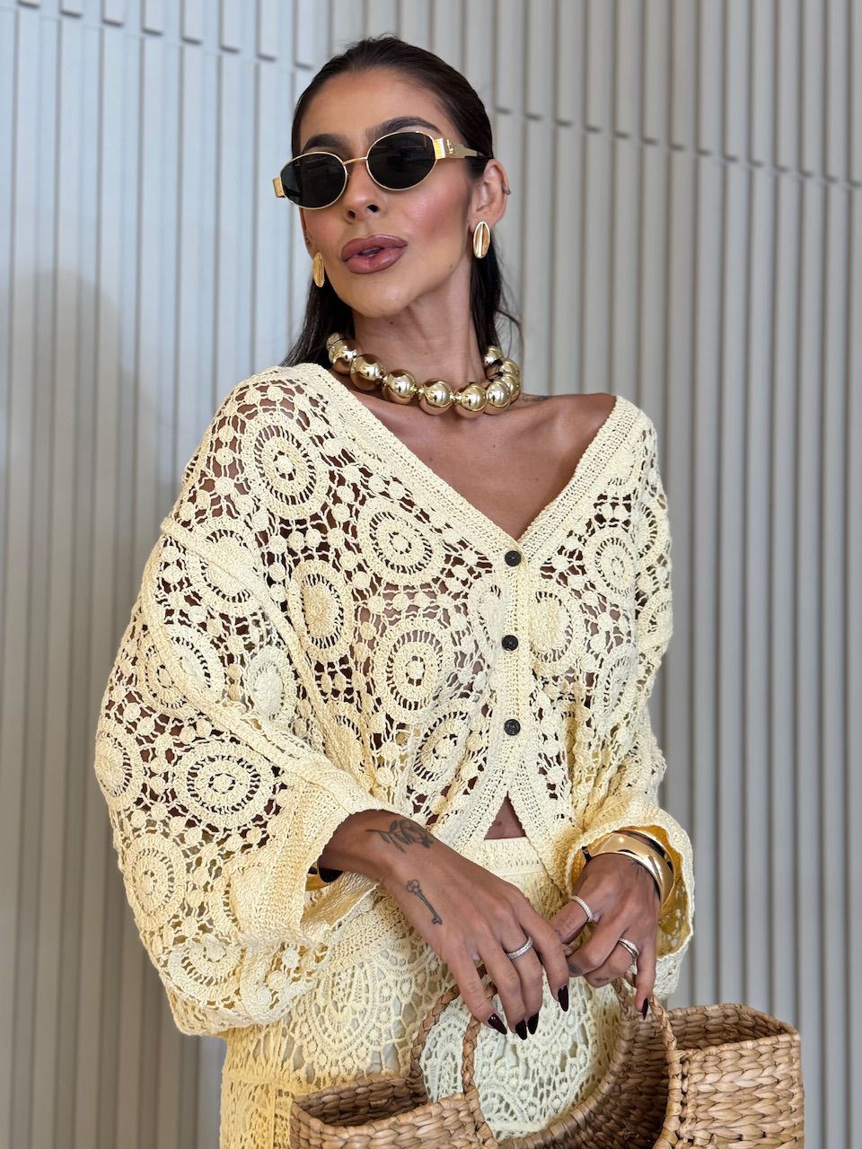 CAMISA SALETE CROCHÊ YELLOW BUTTER - 0071850431 - CAROLLA FERRARO