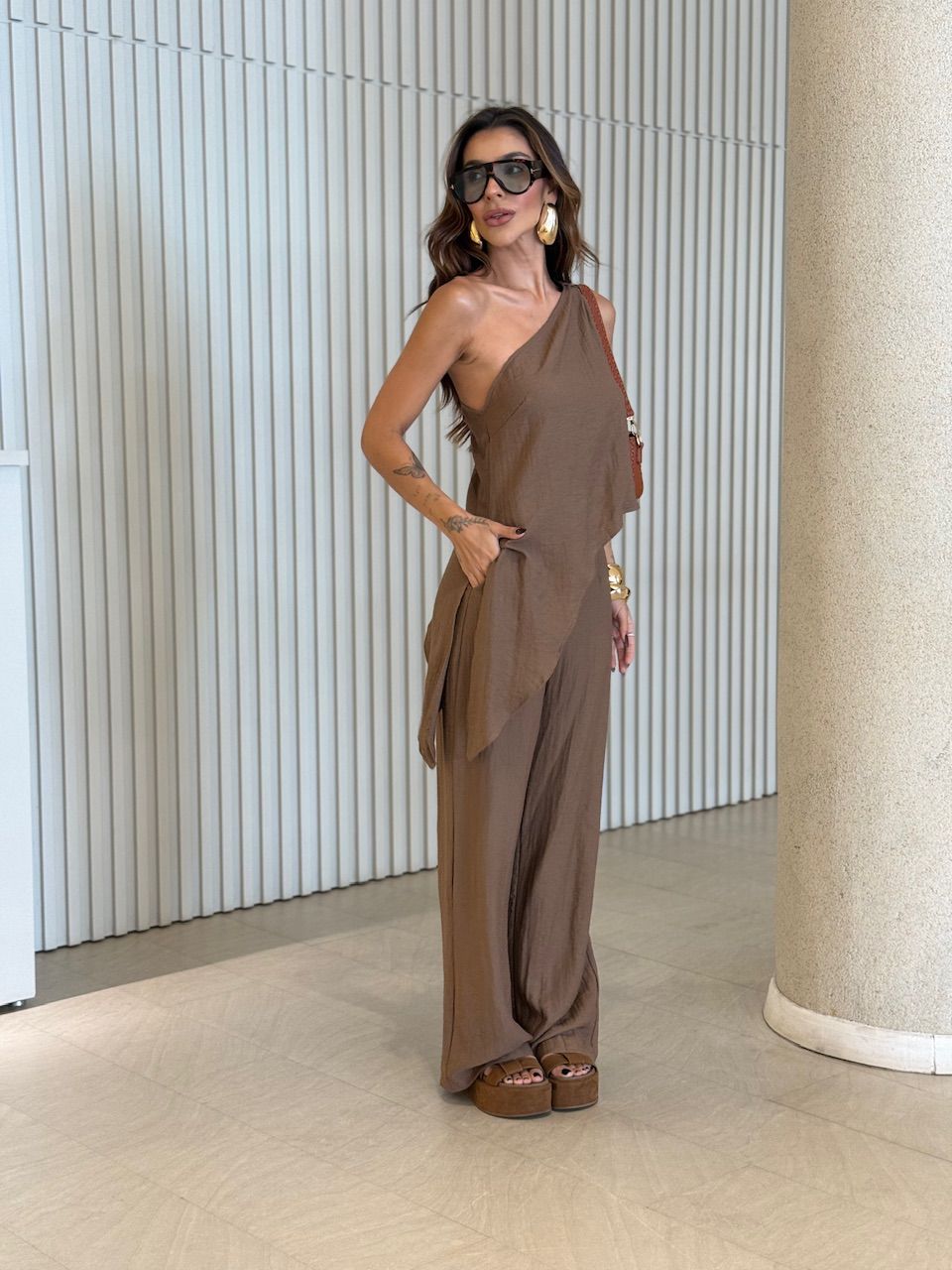 CONJUNTO MAGALI NULA MANGA MARROM