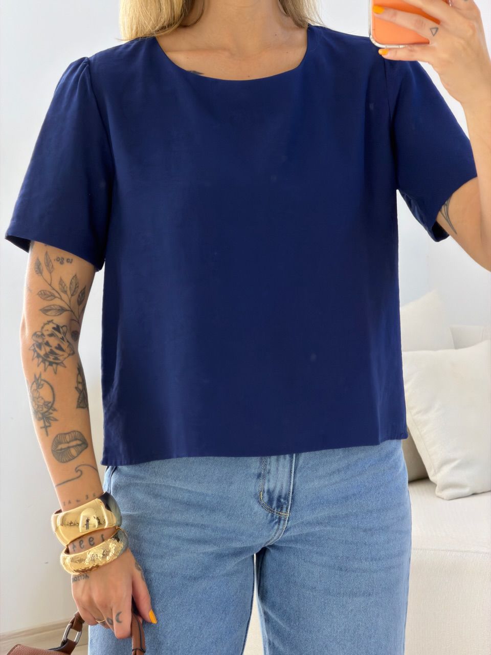 BLUSA MARIA FERNANDA MANGA CURTA MARINHO