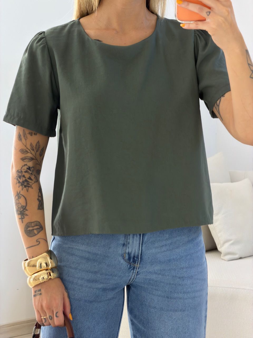 BLUSA MARIA FERNANDA MANGA CURTA VERDE