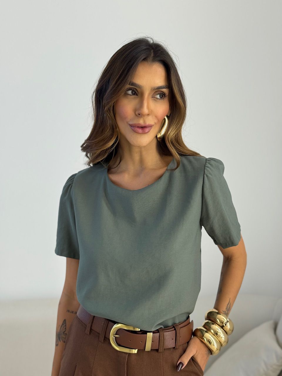 BLUSA MARIA FERNANDA MANGA CURTA VERDE