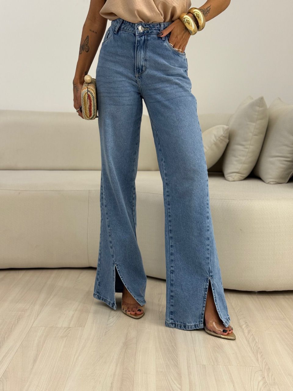CALÇA ANA LIA PANTALONA JEANS CLARO - 0073590071 - CAROLLA FERRARO