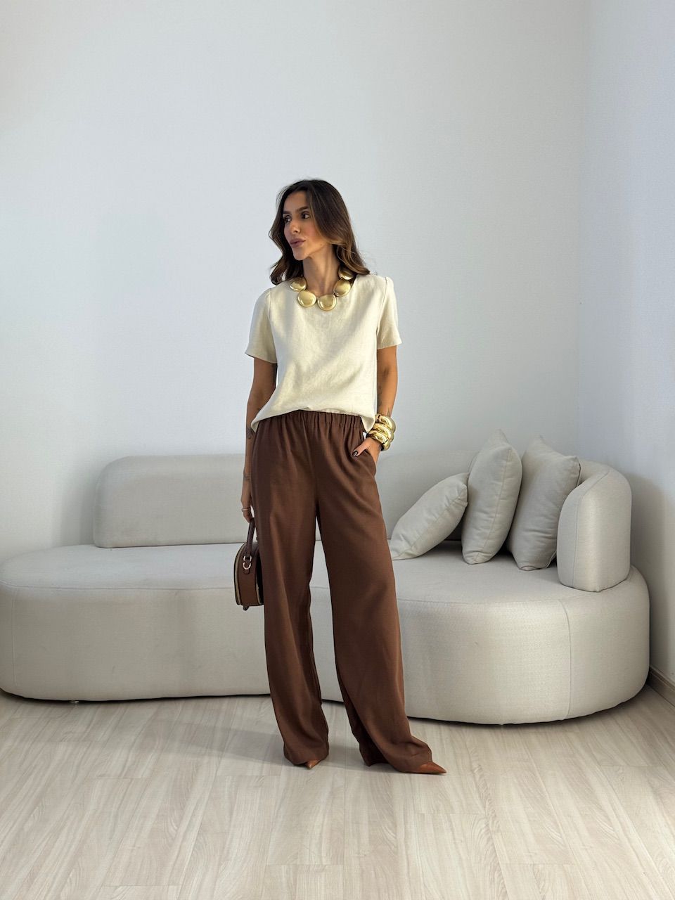 CALÇA BERENICE BÁSICA MARROM