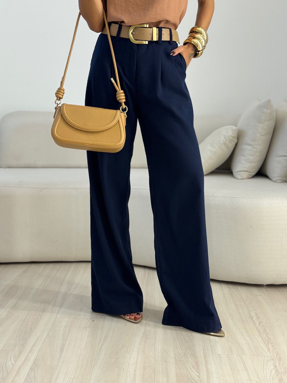CALÇA ISABELA PANTALONA MARINHO - 0073630055 - CAROLLA FERRARO