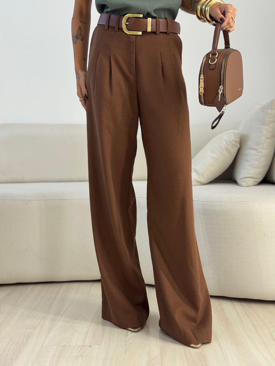 CALÇA ISABELA PANTALONA MARROM - 0073630054 - CAROLLA FERRARO