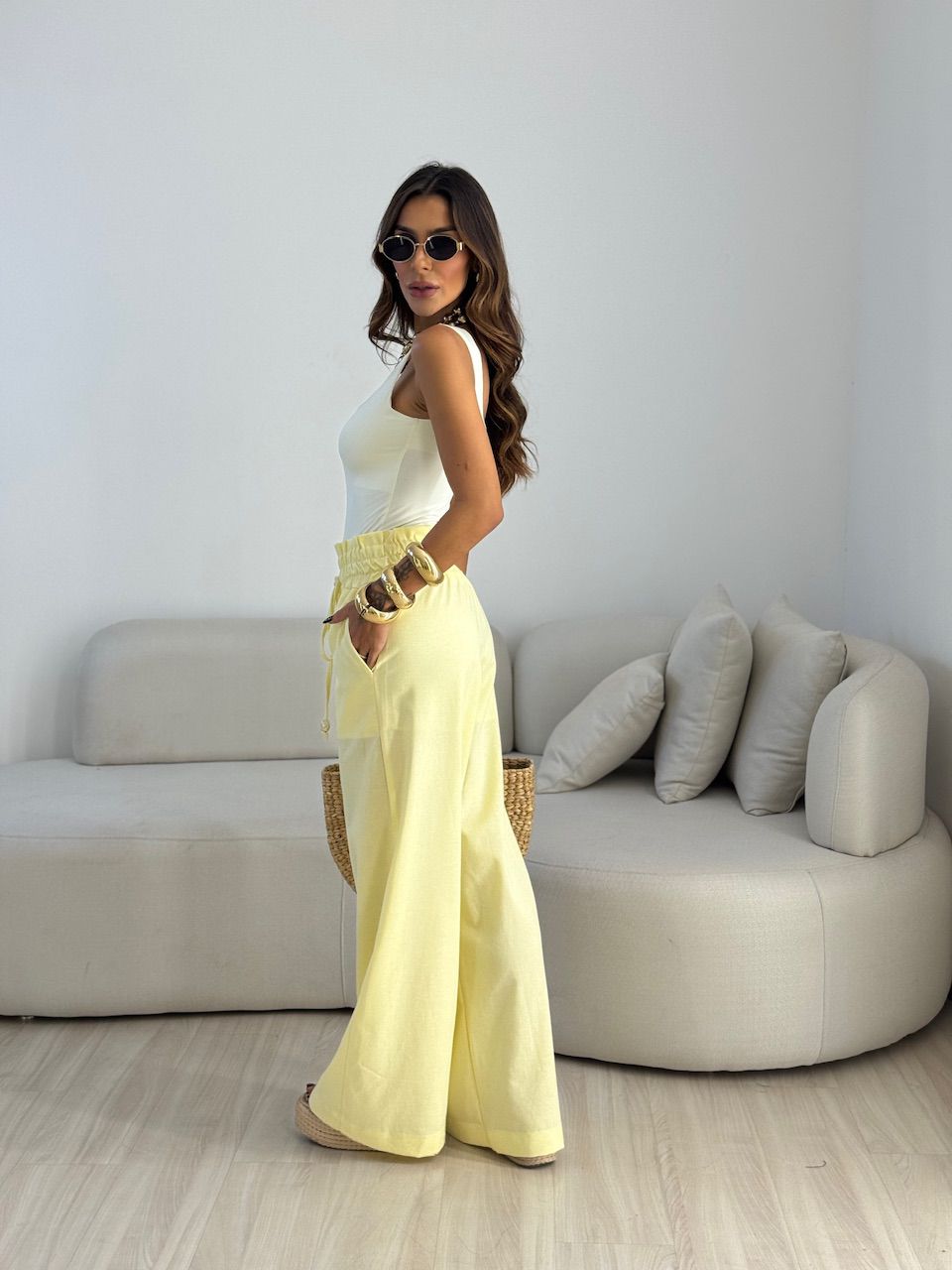 CALÇA PALOMA LASTEX AMARELO