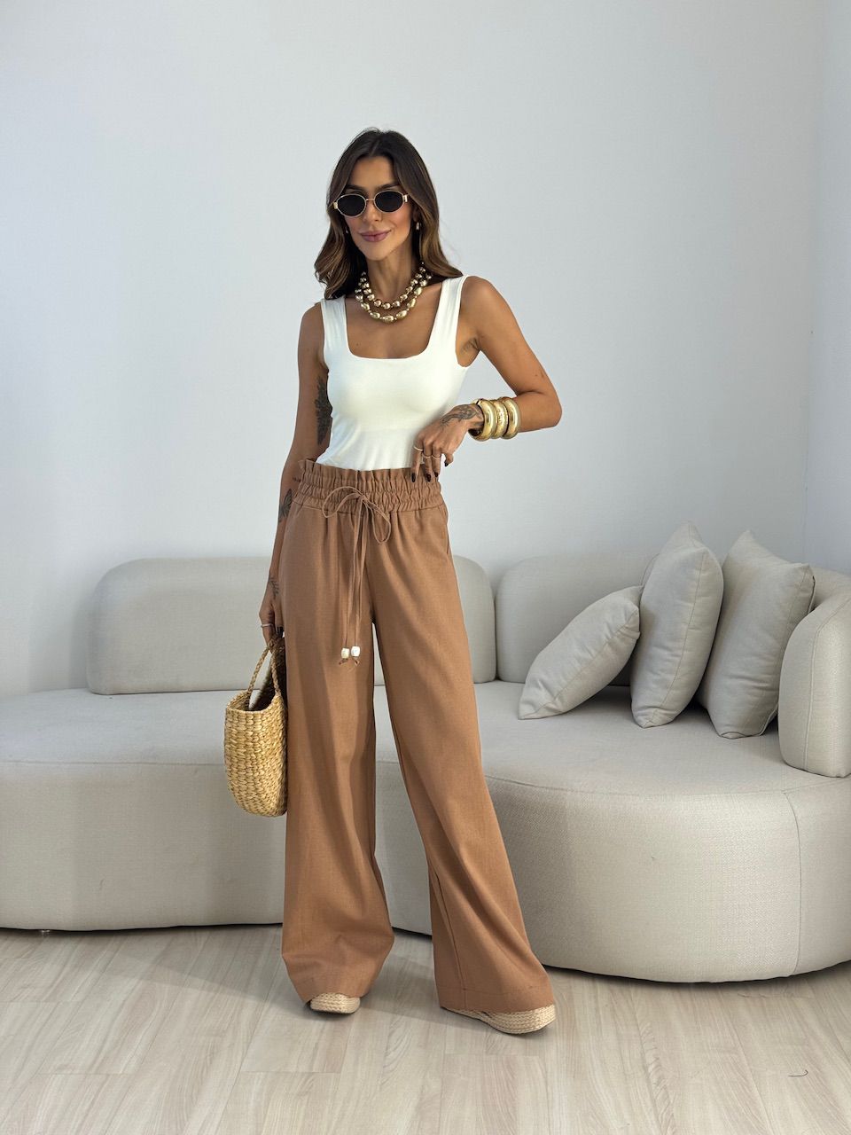 CALÇA PALOMA LASTEX CAPUCCINO 