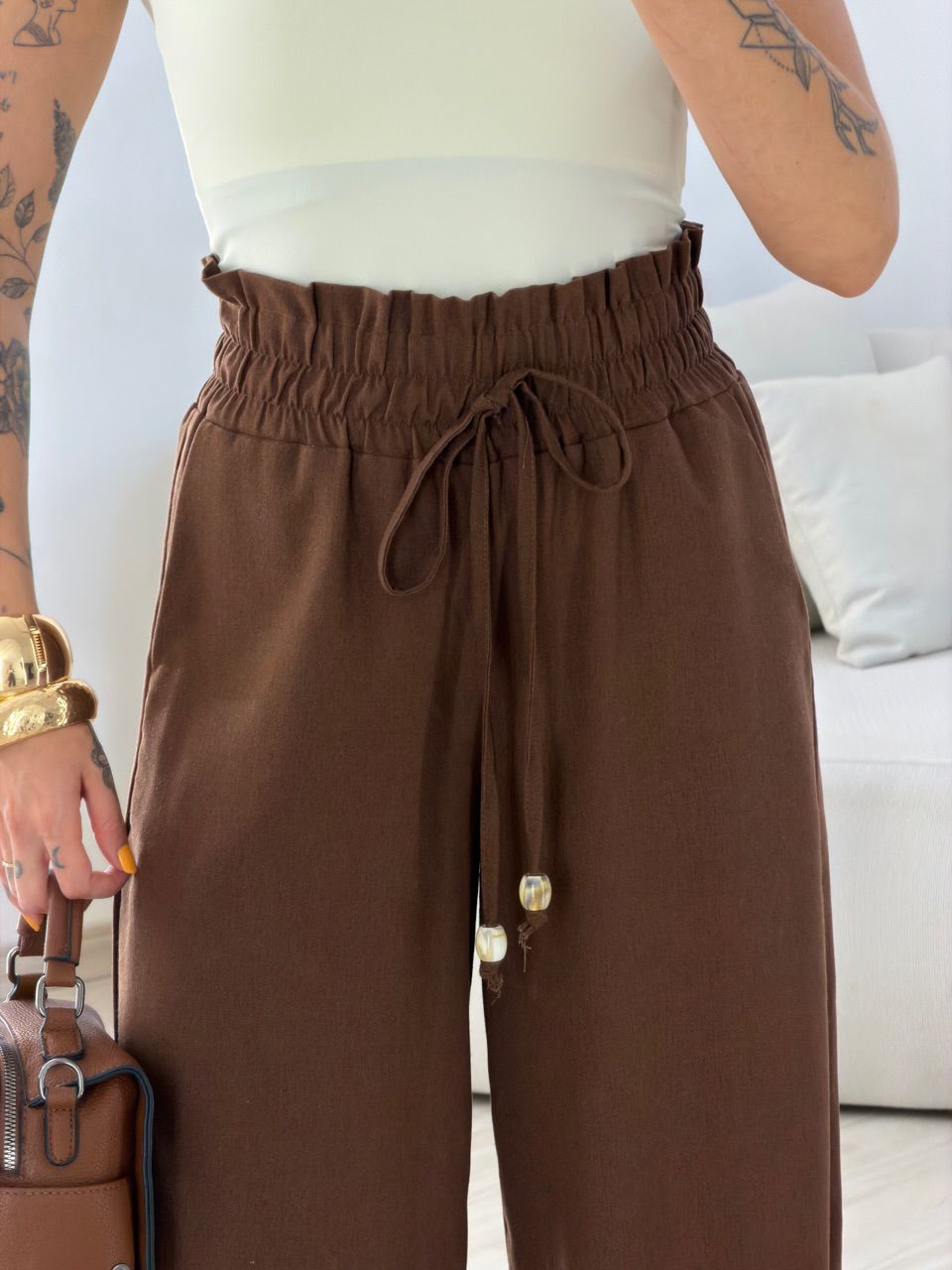 CALÇA PALOMA LASTEX MARROM