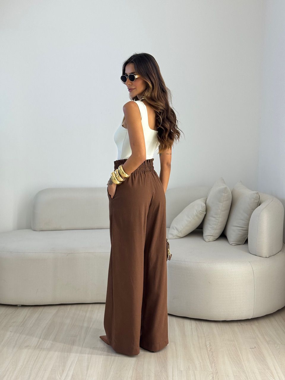 CALÇA PALOMA LASTEX MARROM