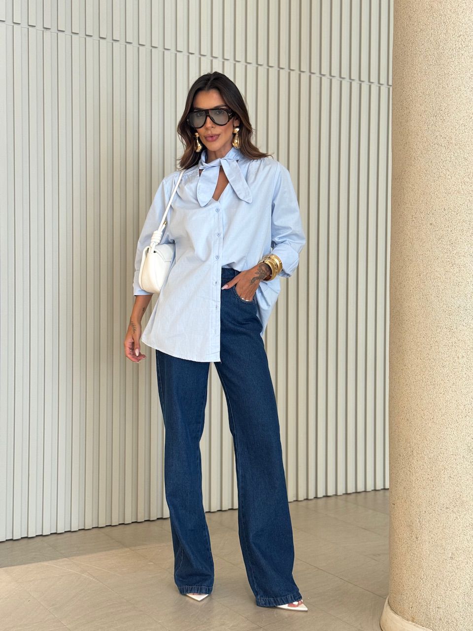 CAMISA BRUNA AMARRAÇÃO AZUL