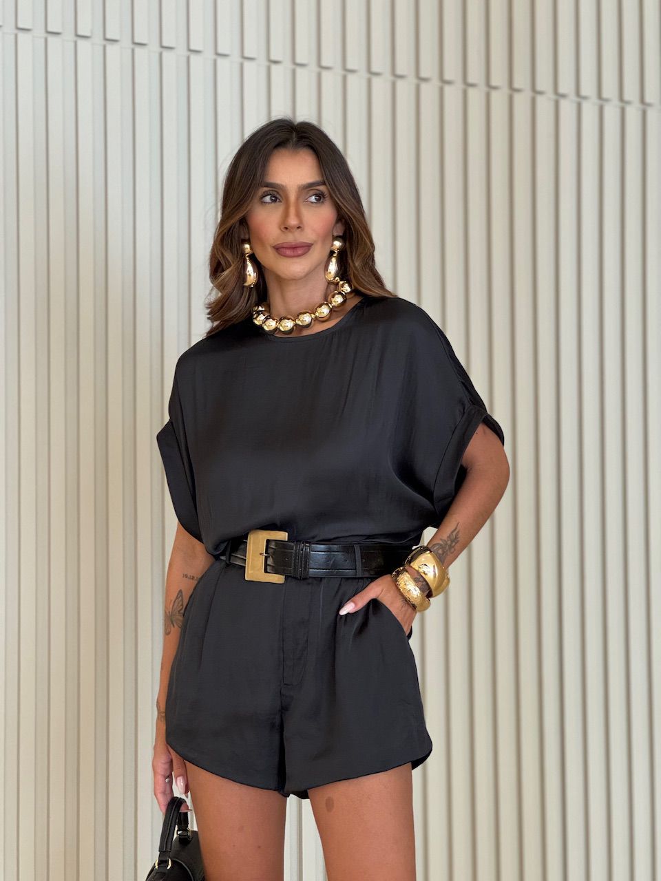 CONJUNTO LEANDRA ACETINADO PRETO