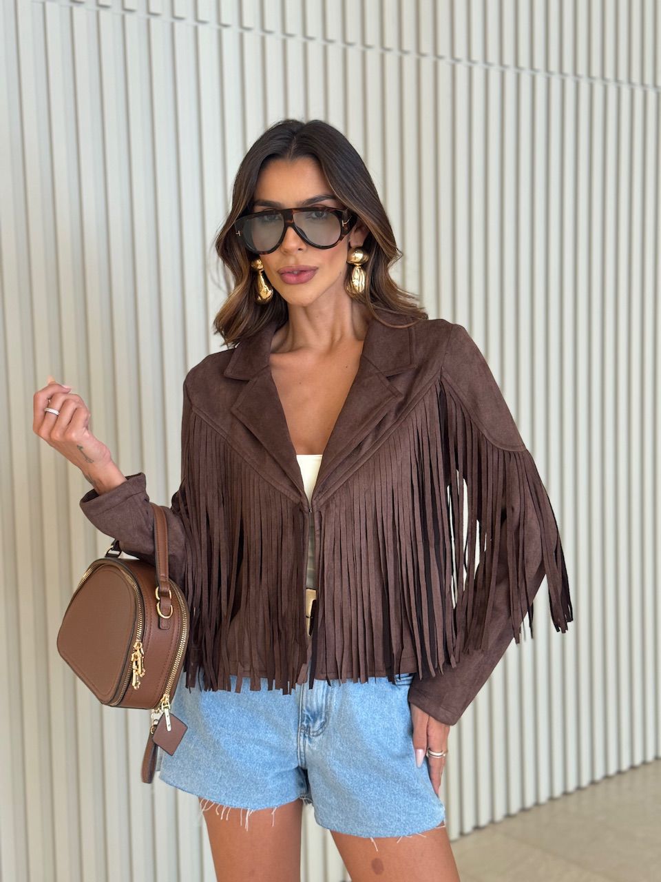 JAQUETA MIRIAM FRANJAS CAFÉ - 0074570160 - CAROLLA FERRARO