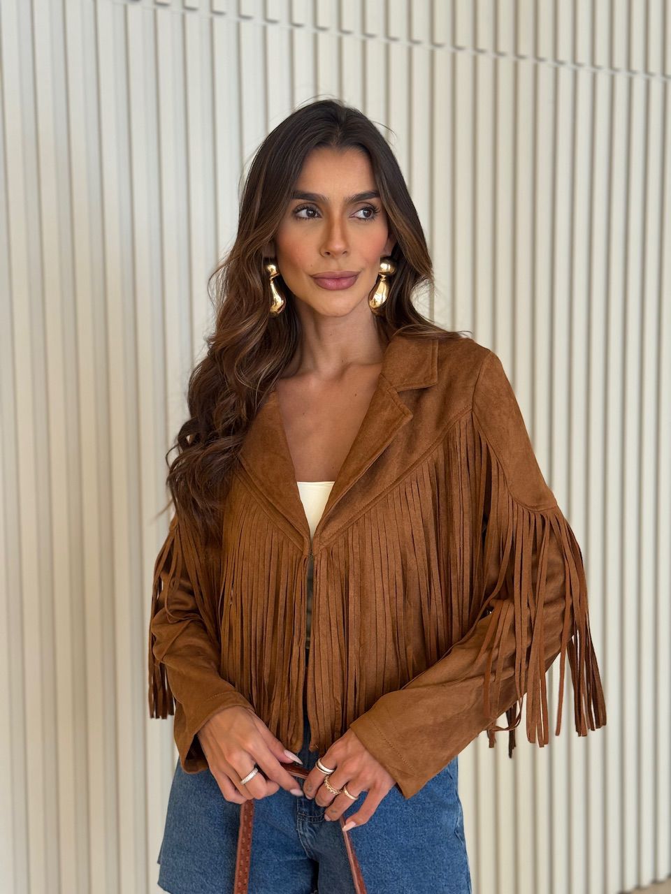 JAQUETA MIRIAM FRANJAS CARAMELO - 0074570095 - CAROLLA FERRARO