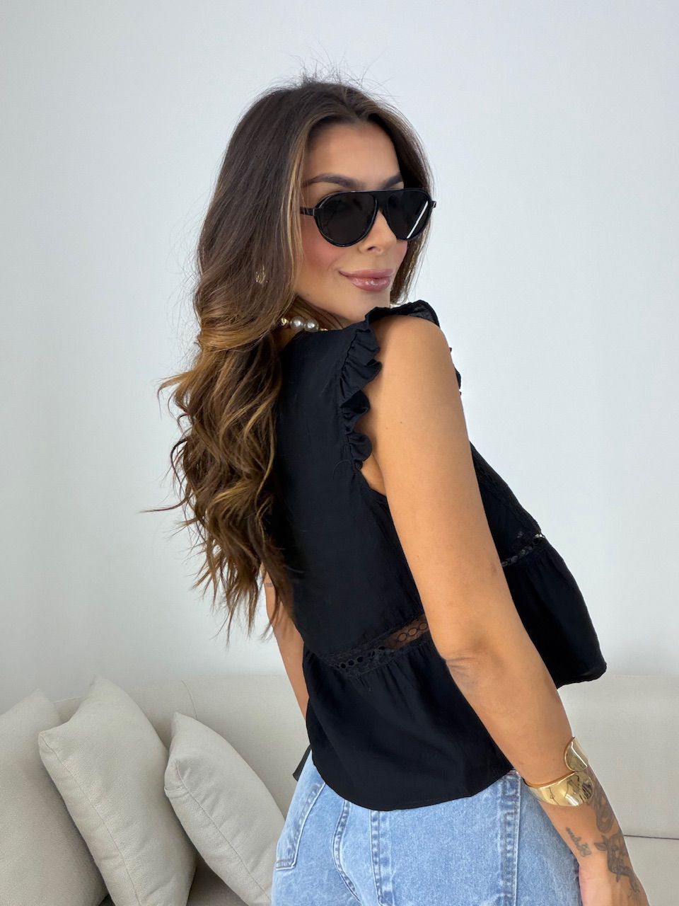 BLUSA CATARINA RENDA PRETA