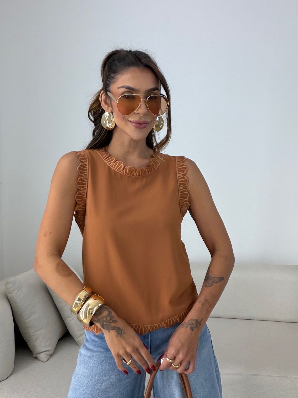 BLUSA JOICE CAVADA TERRA COTA 