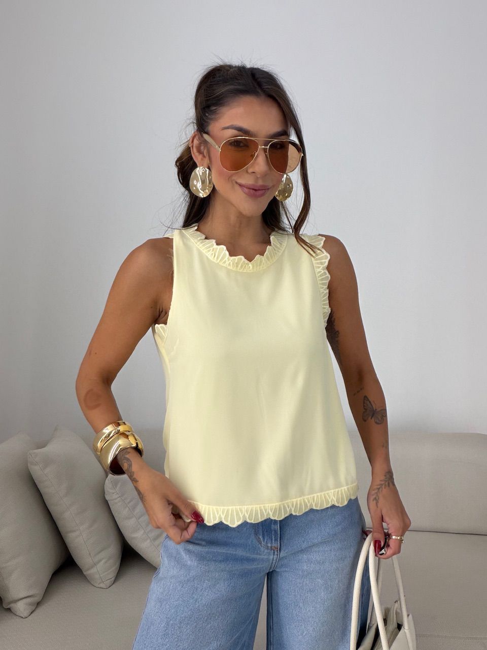 BLUSA JOICE CAVADA YELLOW BUTTER - 0078020431 - CAROLLA FERRARO