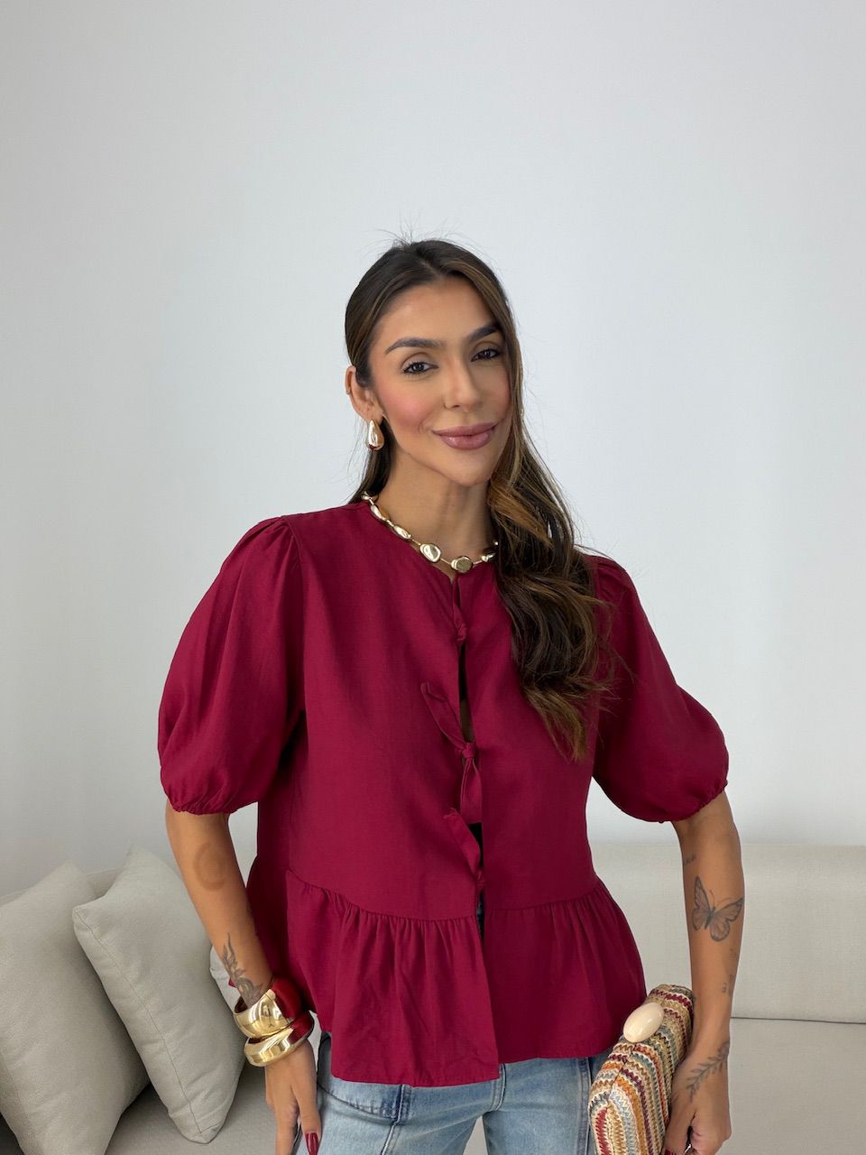 BLUSA RENATA AMARRAÇÃO VINHO - 0078000168 - CAROLLA FERRARO