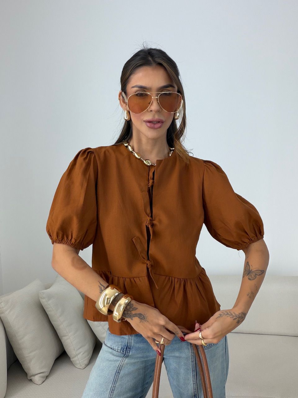 BLUSA RENATA AMARRAÇÃO TERRA COTA - 0078000117 - CAROLLA FERRARO