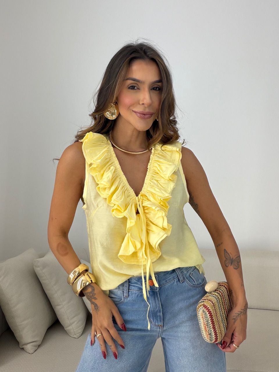 BLUSA VALENTINA BABADO YELLOW BUTTER - 0078010431 - CAROLLA FERRARO