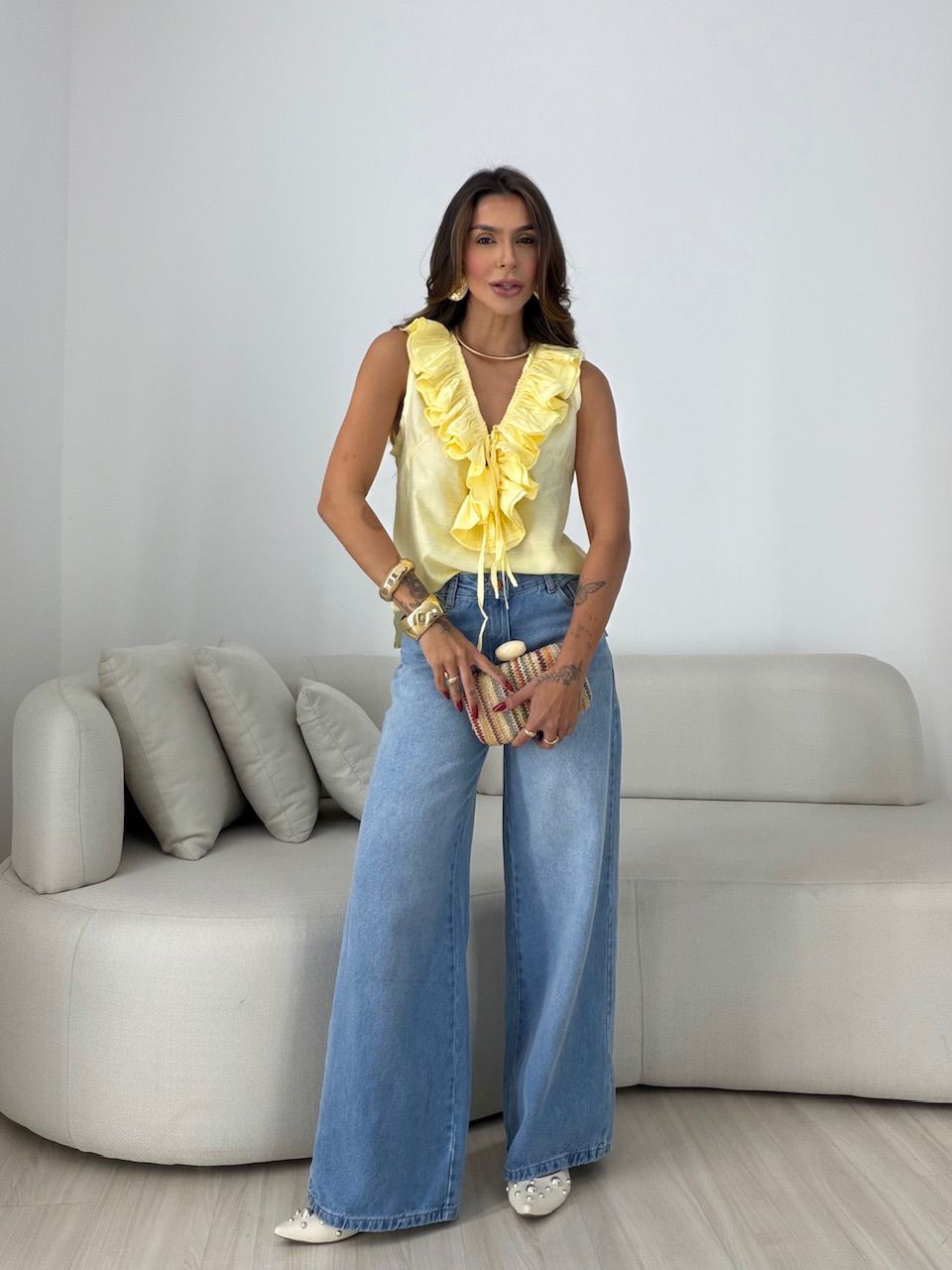 BLUSA VALENTINA BABADO YELLOW BUTTER