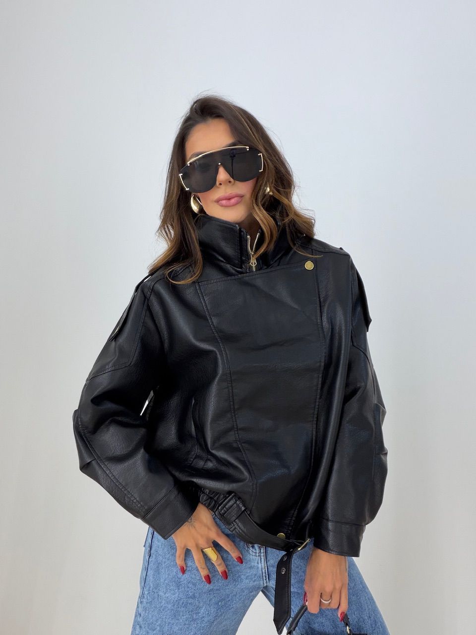 JAQUETA DANDARA COURO FAKE PRETA - 0078090033 - CAROLLA FERRARO